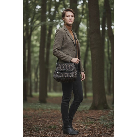 Fossil Handbags - Fossil Signature Print Flap Shoulder Bag with‎ Key Charm Brown Black